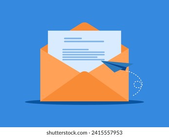 Send news information. Envelope with paper airplane vector 