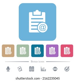Send note as email white flat icons on color rounded square backgrounds. 6 bonus icons included