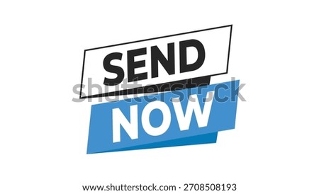 Send now text on modern white and blue layered banner graphic for urgent communication and delivery message. fast action required. Vector