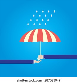 send open umbrella to other hand for protect rain drop 