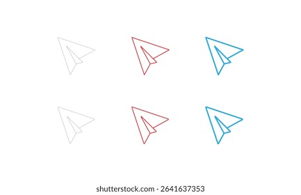 Send or Paper Plane Symbols Flat Design. This dynamic icon set showcases a collection of "send" or paper plane symbols, thoughtfully designed in a range of stroke weights.