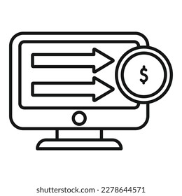 Enviar vector de contorno de icono de teléfono. Dinero en efectivo. Banco en línea