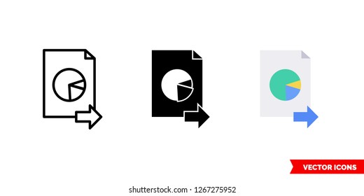 Send pie chart report icon of 3 types: color, black and white, outline. Isolated vector sign symbol.