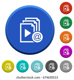 Send playlist via email round color beveled buttons with smooth surfaces and flat white icons