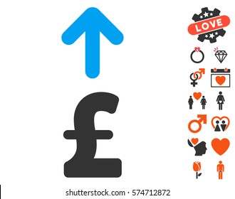 Send Pound pictograph with bonus marriage clip art. Vector illustration style is flat iconic elements for web design, app user interfaces.
