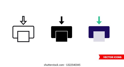 Send to printer icon of 3 types: color, black and white, outline. Isolated vector sign symbol.