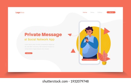 Send private message using mobile phone illustration for social network concept