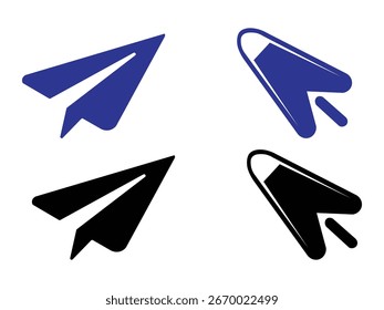 Send a quick message with these paper plane and pointer icons in black and blue