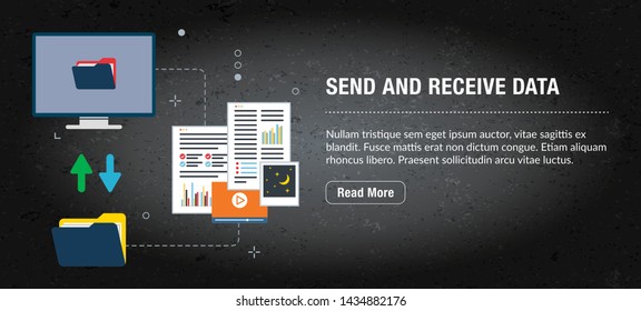 Send and receive data, banner internet with icons in vector. Web banner template for website, banner internet for mobile design and social media app.Business and communication layout with icons.