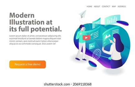 Send and receive data in flat isometric illustration