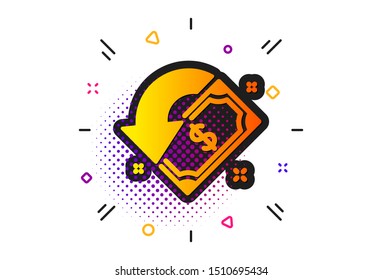 Send or receive money sign. Halftone circles pattern. Cashback icon. Classic flat cashback icon. Vector