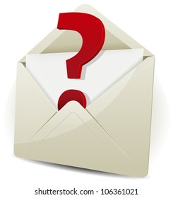 Send In Request By Email/ Illustration of an email icon envelope with question mark symbol over white background for contact symbol use, with glossy effect
