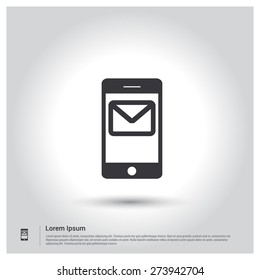 Send SMS from Mobile Icon, pictogram icon on gray background. Vector illustration for web site, mobile application. Simple flat metro design style. Outline Icon. Flat design style