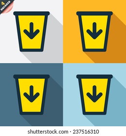 Send to the trash icon. Recycle bin sign. Four squares. Colored Flat design buttons. Vector