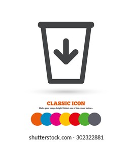 Send to the trash icon. Recycle bin sign. Classic flat icon. Colored circles. Vector
