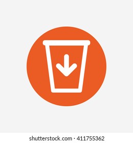 Send to the trash icon. Recycle bin sign. Orange circle button with icon. Vector