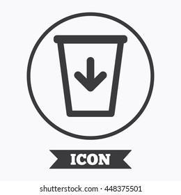 Send to the trash icon. Recycle bin sign. Graphic design element. Flat symbol in circle button. Vector