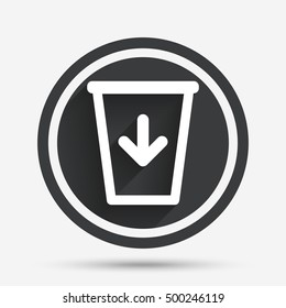 Send to the trash icon. Recycle bin sign. Circle flat button with shadow and border. Vector