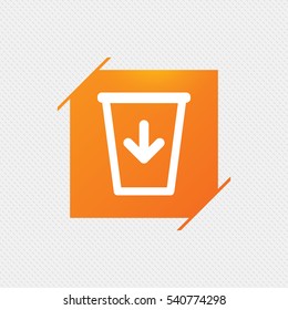 Send to the trash icon. Recycle bin sign. Orange square label on pattern. Vector