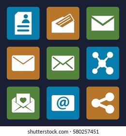 send vector icons. Set of 9 send filled icons such as mail, resume, love letter, email, letter
