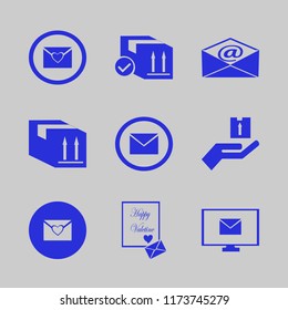 send vector icons set. with envelope, heart envelope, hand parcel and parcel box in set