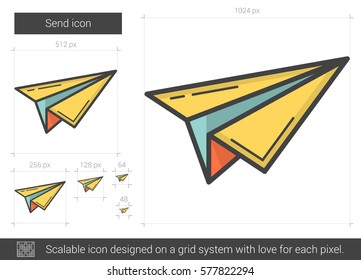 Send vector line icon isolated on white background. Send line icon for infographic, website or app. Scalable icon designed on a grid system.
