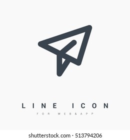 Send vector minimal single flat icon. Plane line vector icon for websites and mobile minimalistic flat design.