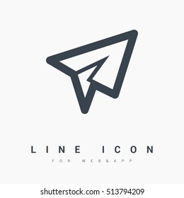 Send vector minimal single flat icon. Plane line vector icon for websites and mobile minimalistic flat design.
