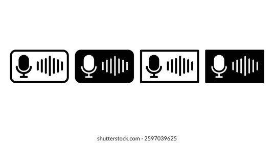 Send Voice Microphone Icon Black And White Color With Sound Waveforms Vector Design
