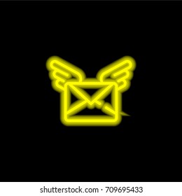 Send yellow glowing neon ui ux icon. Glowing sign logo vector