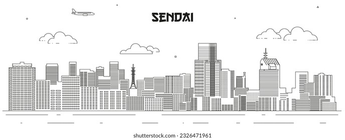 Sendai skyline line art vector illustration