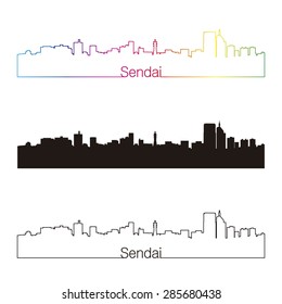 Sendai skyline linear style with rainbow in editable vector file