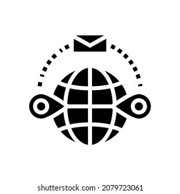Versenden von Glyph-Symbol-Vektorgrafik. Absendung eines Unterzeichens im Ausland. isoliertes Kontursymbol