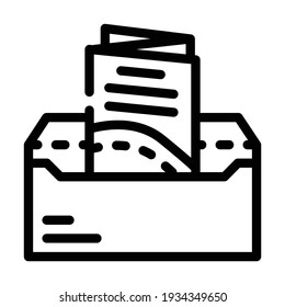 sending booklet in envelope by mail line icon vector. sending booklet in envelope by mail sign. isolated contour symbol black illustration