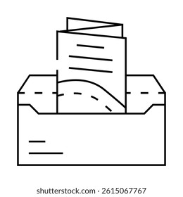sending booklet in envelope by mail line icon vector. sending booklet in envelope by mail sign. isolated contour symbol black illustration