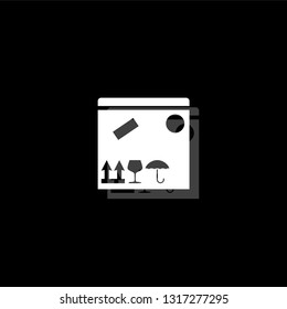 Sending Box. White flat simple icon with shadow