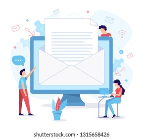 Sending business documents by mail. Business concept. Flat vector illustration.