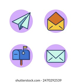 Sending by mail line icon set. Empty envelope, letter in envelope, paper plane, mailbox. Messages and mails concept. Vector illustration for web design and apps