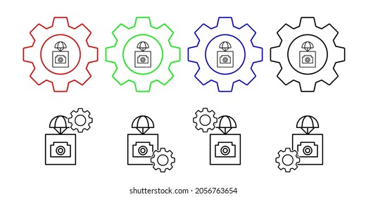 Sending with cameras field outline vector icon in gear set illustration for ui and ux, website or mobile application
