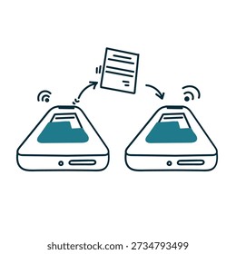 sending document from phone to phone illustration in hand drawn doodle style