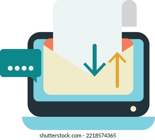 Sending documents by laptop illustration in minimal style isolated on background