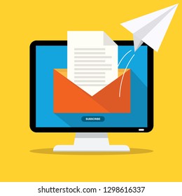 Sending email concept illustration. flat design. Email marketing.