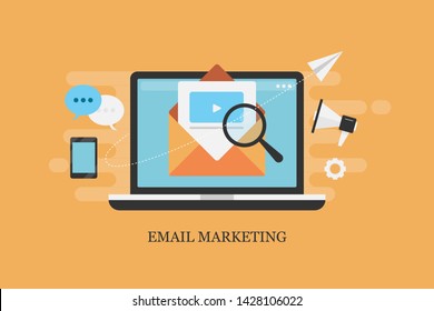 Sending email, Email Content, Email marketing - flat design vector illustration with icons and texts