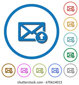 Sending email flat color vector icons with shadows in round outlines on white background