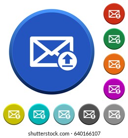 Sending email round color beveled buttons with smooth surfaces and flat white icons