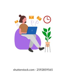 Sending Emails, Flat Vector Illustration