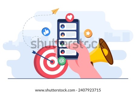 Sending emails to friends, Hand holding smartphone with the contact list on screen, refer a friend, Email marketing concept flat illustration vector template for website banner, landing page