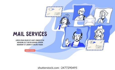 Sending emails and notifications by email. Postal email services web banner template, flat vector illustration. Email and online messaging, web page or landing page concept.