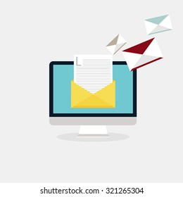 Sending emails and receiving mail. Email advertising, direct digital marketing. Flat design style modern vector illustration concept.