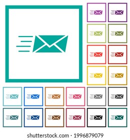 Sending express mail flat color icons with quadrant frames on white background